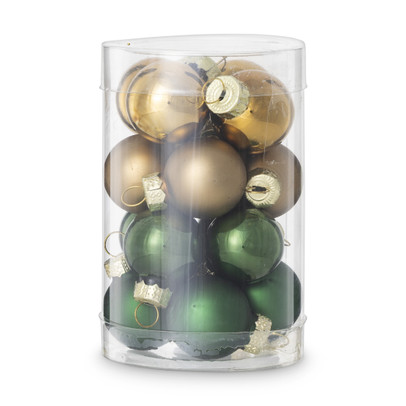 Box met kerstballen - groen - ø2.5 cm - set van 16
